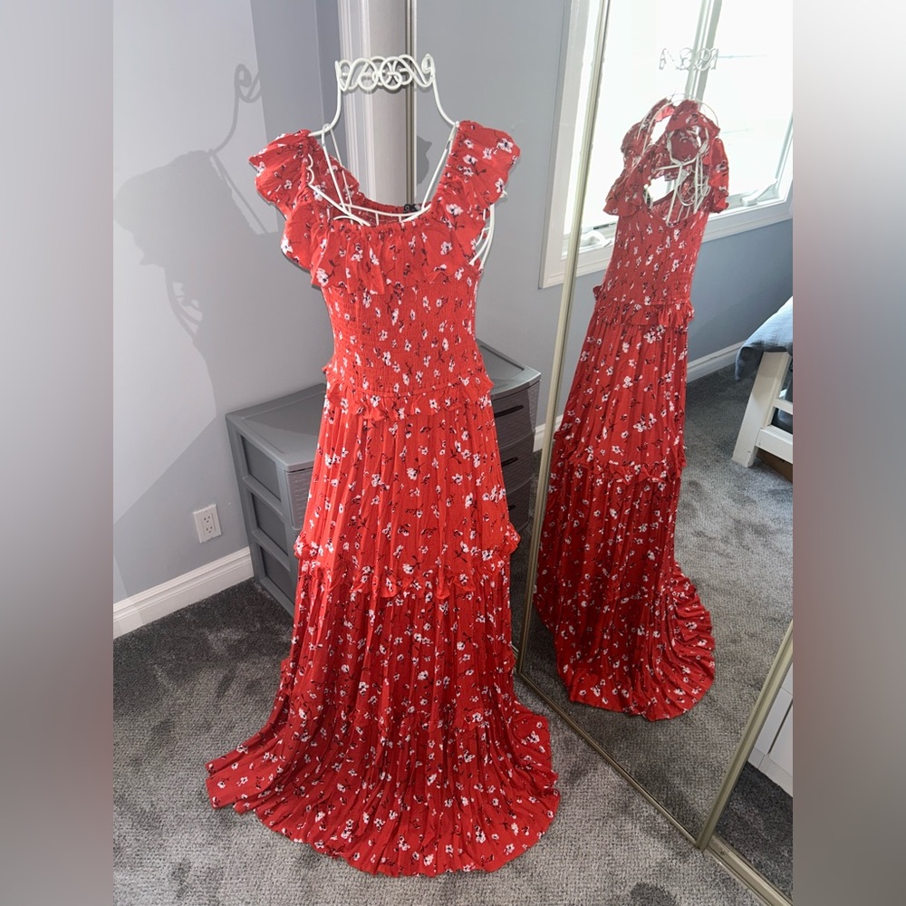 Red Floral Off the Shoulder Maxi